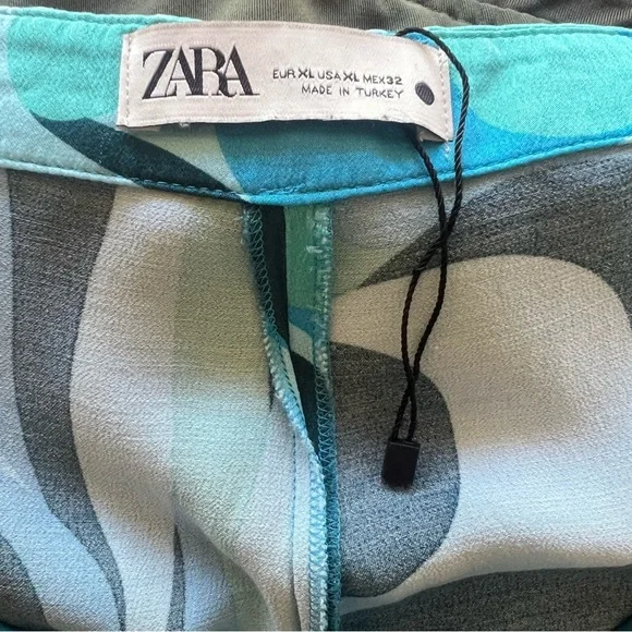 NWOT ZARA The Safia Pant Blue Psychedelic High Waisted Satin Flowy Y2K Sz XL - Picture 5 of 10
